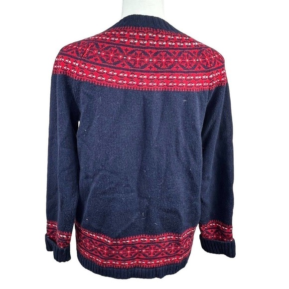 Talbots Navy Blue Red Wool Fair Isle Button Front Cardigan MP M Petite - Picture 8 of 12